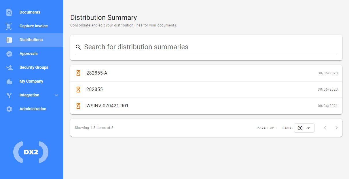 Page showing distribution tab