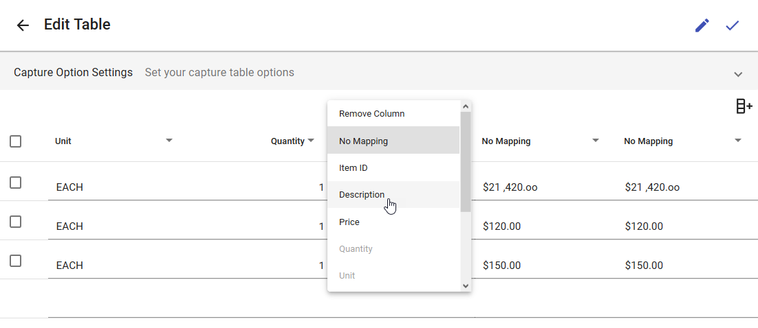 DX2 Capture Edit Table Headings 