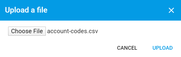 Account Codes Upload modal