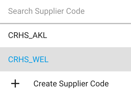 Supplier Code dropdown