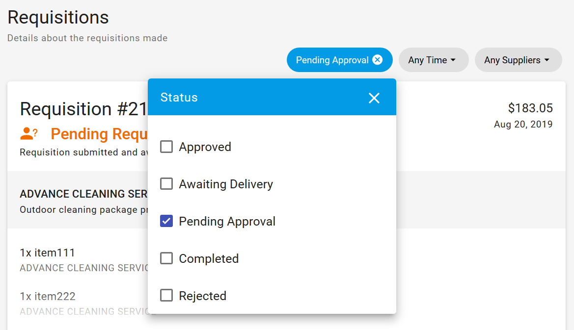 Status Filters in Requisitions page