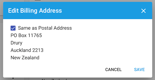 Billing address dialog