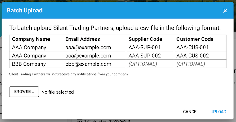 Bulk Upload Trading Partners