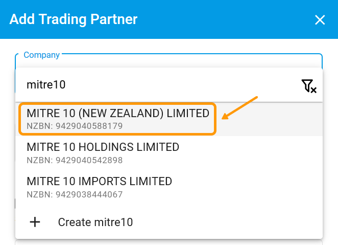 Add trading partner with NZBN search