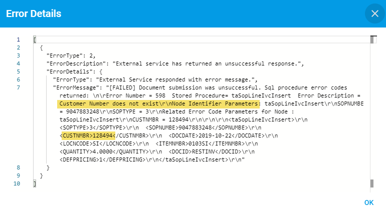 Missing customer number in ERP system