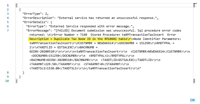 Duplicate tax number error in ERP system