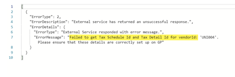 Tax Schedule error in ERP system