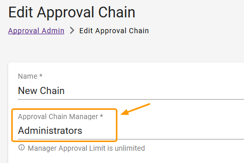 Approval chain manager assign in edit screen