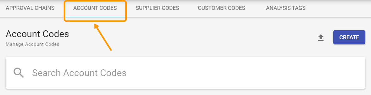 Account Codes tab in Administration section