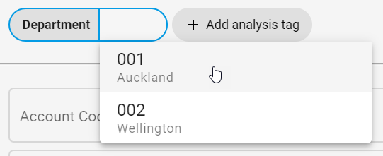 Assigning an Analysis Tag in an Approval document at line level