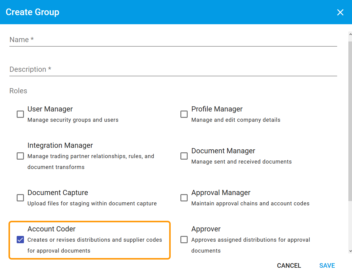 Account coder permission modal