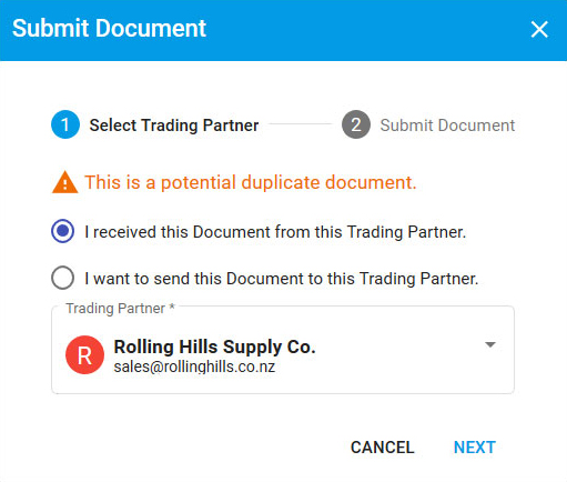 Submit document modal