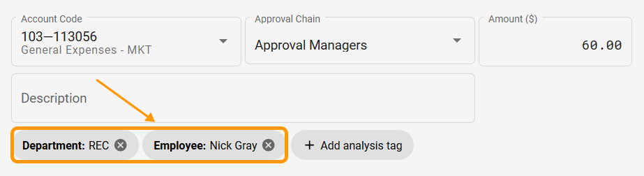 Analysis Tags carried through to Approvals screen