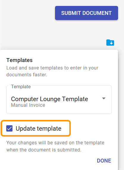 Update template checkbox