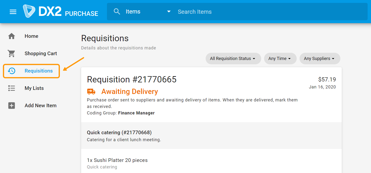 Requisitions Page