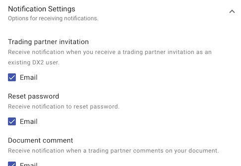 User Settings Notifications